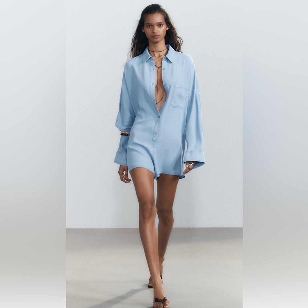ZARA Short Flowy denim jumpsuit NWT